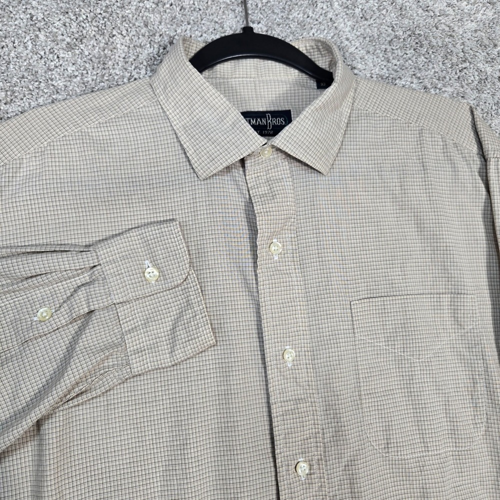 Gitman Bros USA shirt mens 16/33 Long Sleeve beige gray Button up Vintage cotton